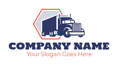 transportation logo symbol - truck coming from hexagon shape