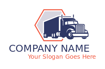 transportation logo truck coming from hexagon
