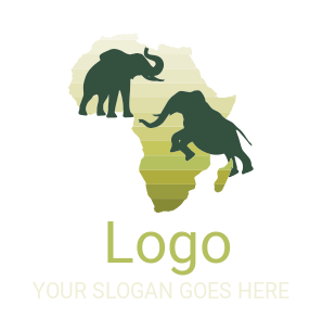 travel logo Africa map with jumping elephants