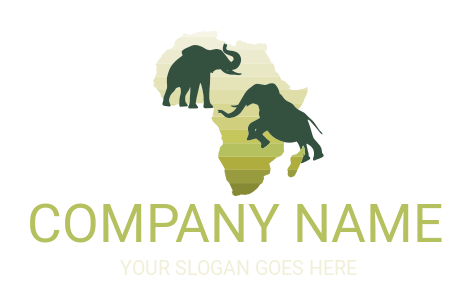 africa map with silhouettes of jumping elephants
