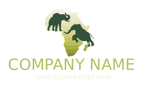 travel logo Africa map with jumping elephants