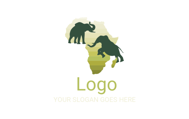 africa map with silhouettes of jumping elephants