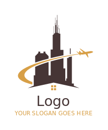 airplane fly around Willis Tower on gable roof