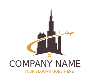 airplane fly around Willis Tower on gable roof