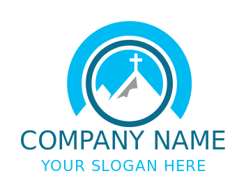 Christian religion logo with cross and mountain