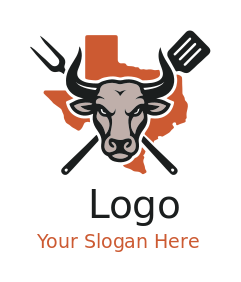 angry bull in Texas with BBQ fork and spatula