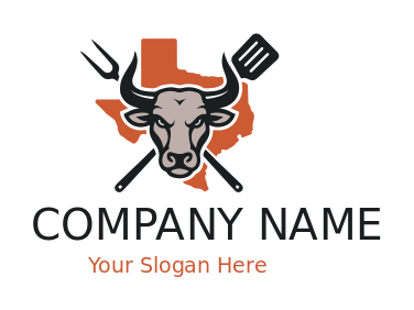 angry bull in Texas with BBQ fork and spatula