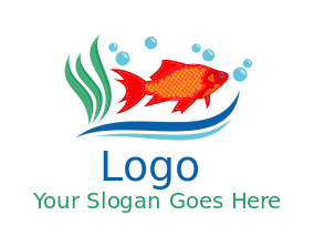 pet logo icon aquarium fish with kelp bubbles 