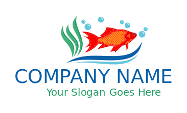 pet logo icon aquarium fish with kelp bubbles 