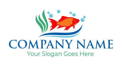 aquarium fish with kelp and bubbles logo template