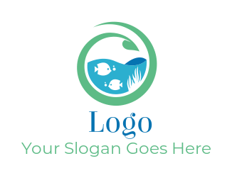 pet shop logo image fishes in abstract fish bowl