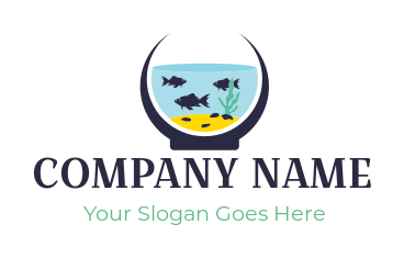 pet shop logo fishes in bowl with kelp and sand