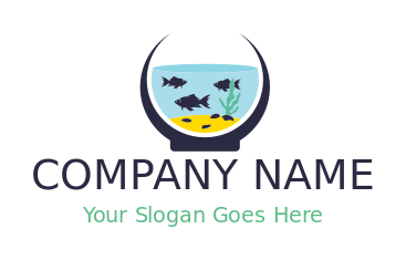 pet shop logo fishes in bowl with kelp and sand