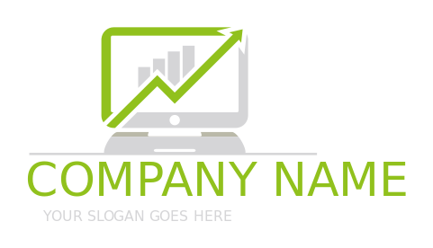 investment logo arrow with bar graphs in laptop