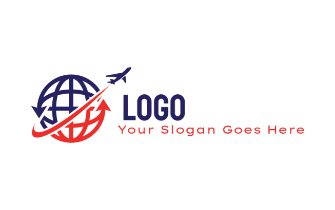 make a logistics logo arrows around globe with airplane trailing swoosh