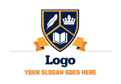 education logo shield with book crown feather