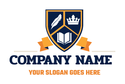 education logo shield with book crown feather