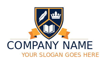 education logo shield with book crown feather