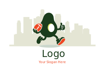 avocado holding rugby ball LA skyline