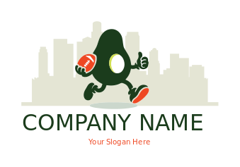 avocado holding rugby ball LA skyline