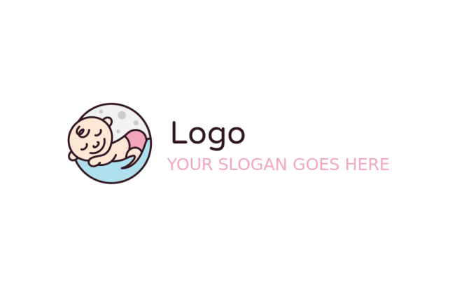 logo maker baby sleeping on moon with caring hands 