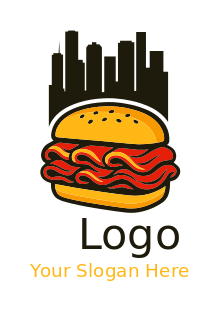 bacon burger in Chicago skyline