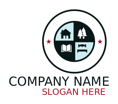 hostel logo badge with book bed tree