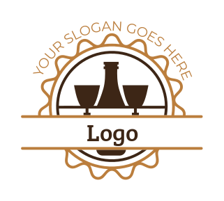wine shop logo silhouette bottle and glasses
