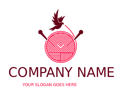 apparel logo ball of yarn with small bird heart