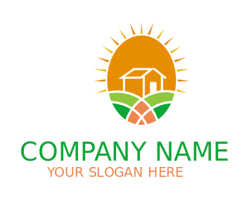 barn on fields in egg shape