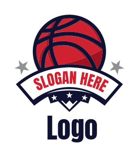 sports logo basketball with ribbon and stars