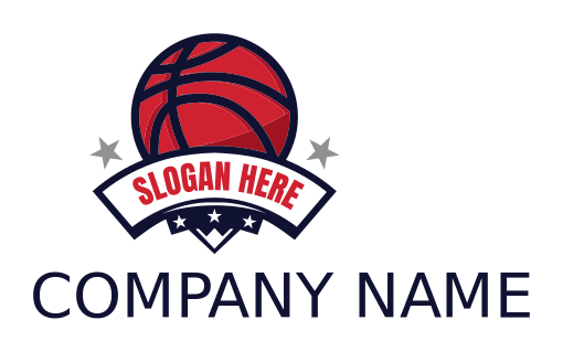 sports logo basketball with ribbon and stars