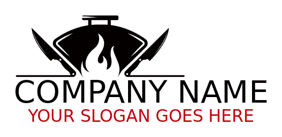 restaurant logo BBQ grill on fire with knives