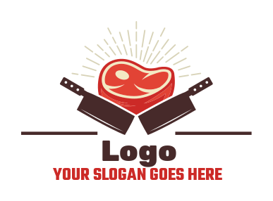 meat shop logo beef steak with butcher knives