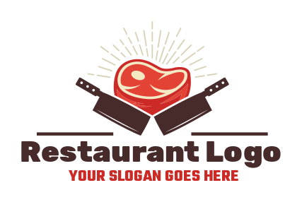 meat shop logo beef steak with butcher knives