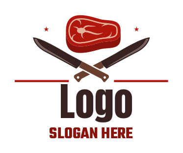 logo sample of beef steak with crossed butcher knives 