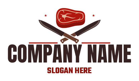 logo sample of beef steak with crossed butcher knives 