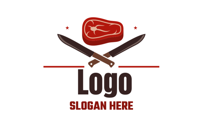 logo sample of beef steak with crossed butcher knives 