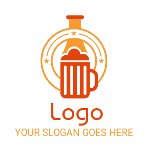 beer pub logo mug and bottle in circles