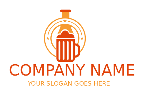 beer pub logo mug and bottle in circles