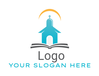 religious logo illustration bible with church - logodesign.net