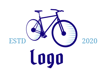 bike shop logo blue with big wheels