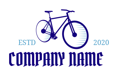 bike shop logo blue with big wheels