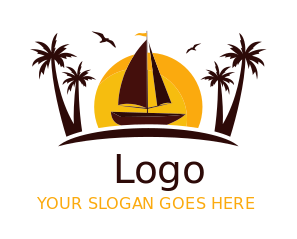 travel logo birds palm trees and sailing boat