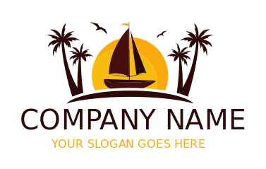 tourism logo birds palm trees and sailing boat