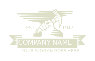 construction logo hand holding hammer in anvil