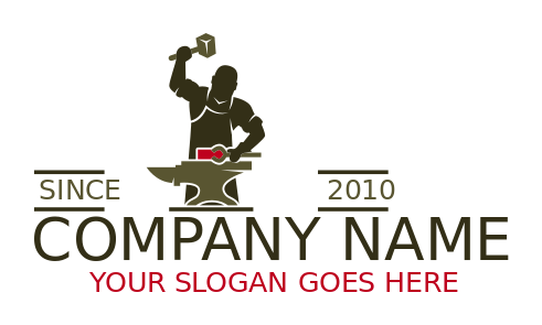 construction logo blacksmith holding hammer