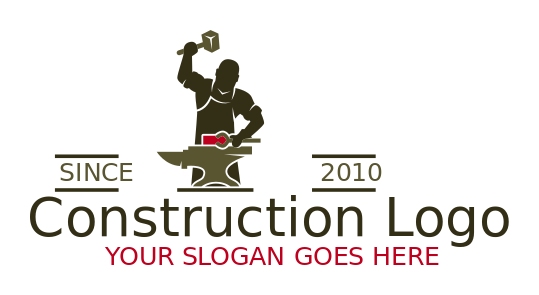 construction logo blacksmith holding hammer