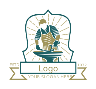 badge logo blacksmith metal rod and hammer