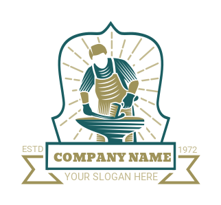 badge logo blacksmith metal rod and hammer